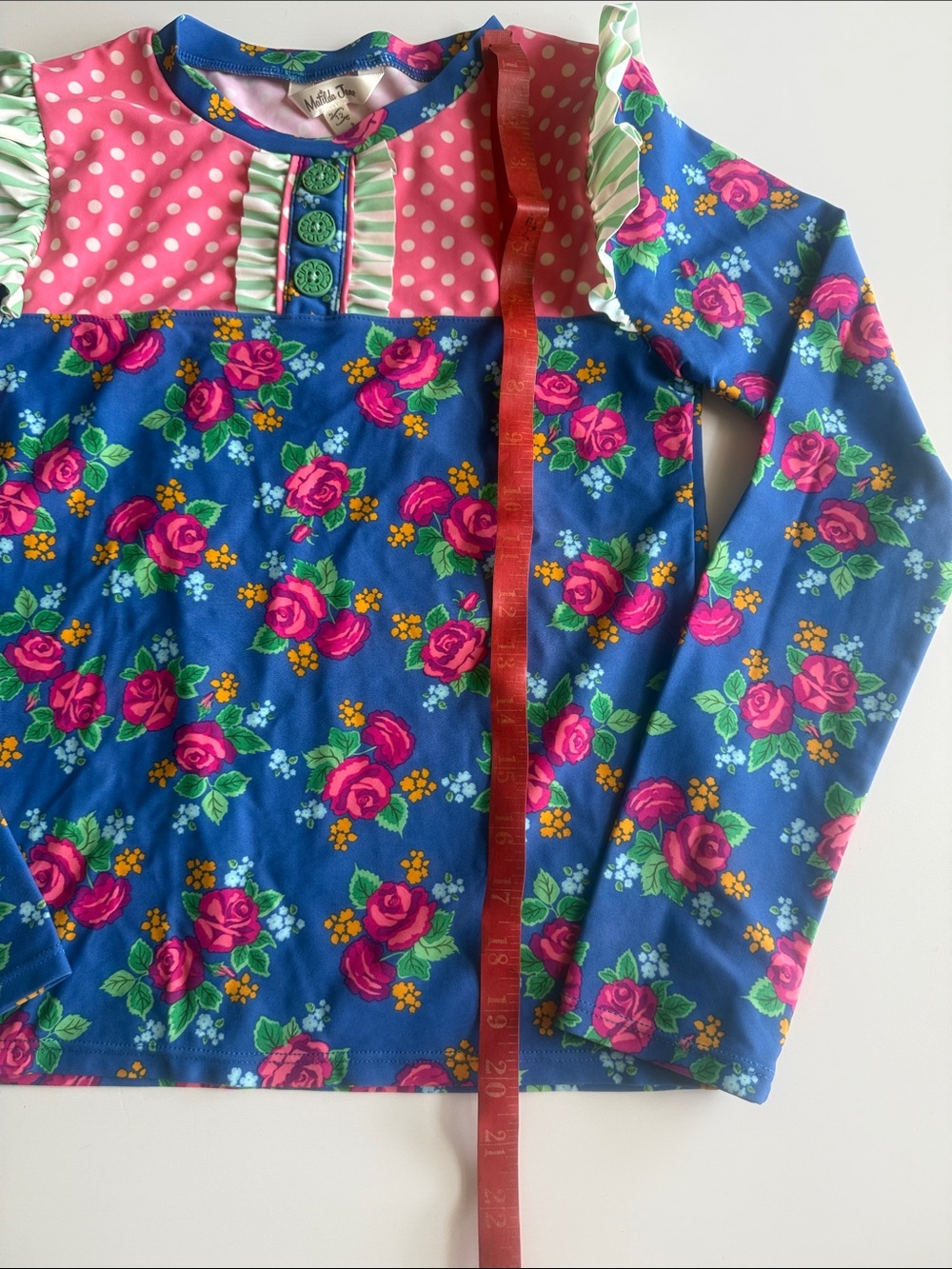 Matilda Jane Blue Floral Rashguard with Pink Polka Dot Yoke Sz 12 EU - Picture 8 of 13